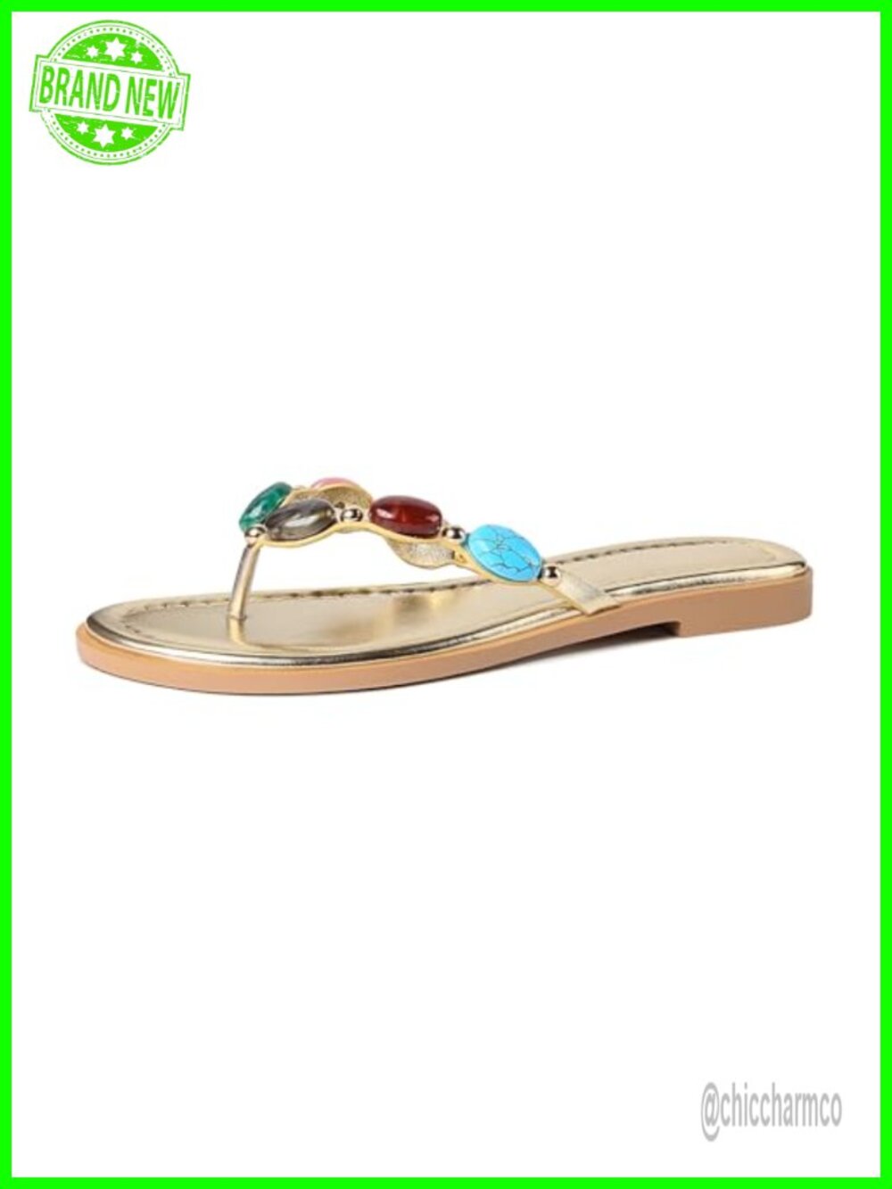 Womens Beaded Flip Flops Beach Sandals Jeweled Thong Open Toe Slip On Flat